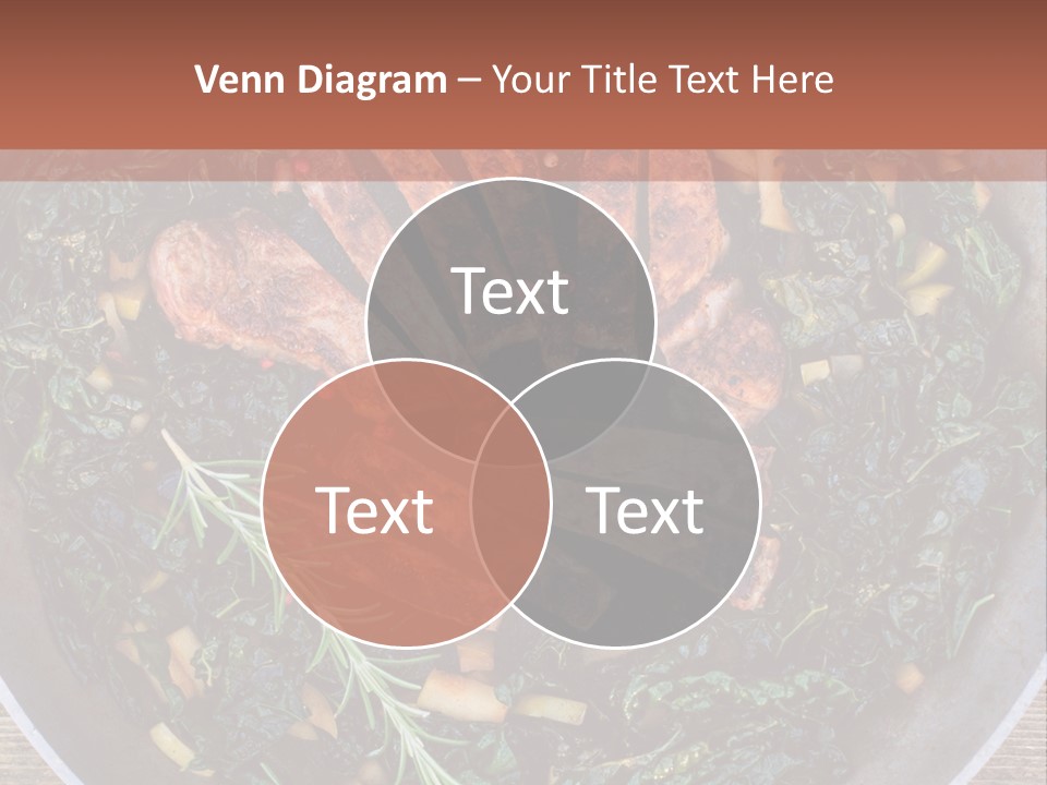 A Pan Filled With Meat And Greens On Top Of A Wooden Table PowerPoint Template