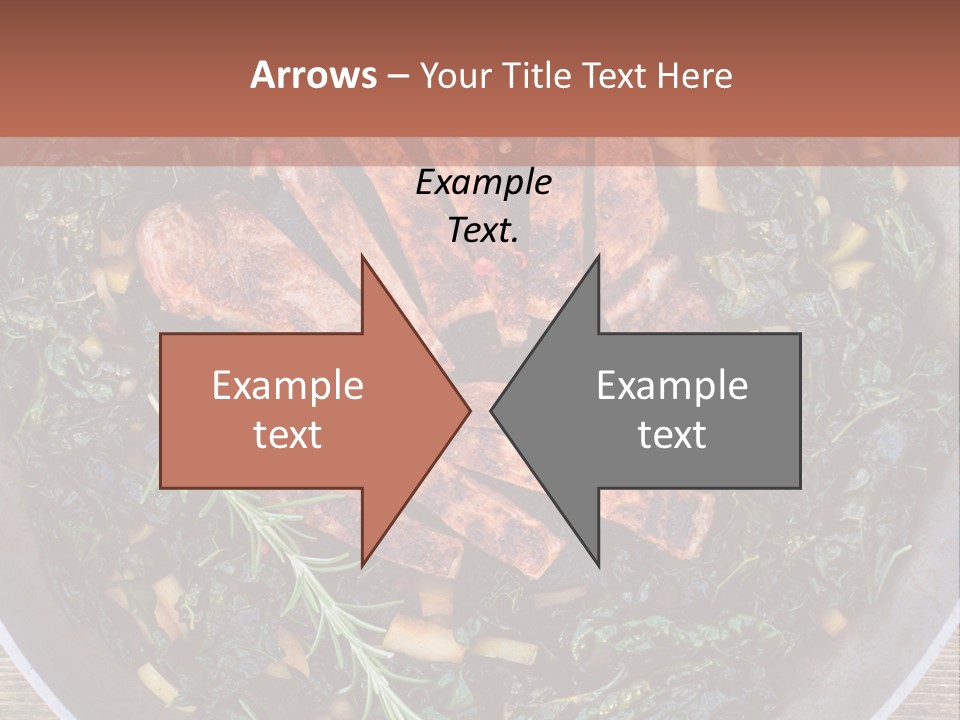 A Pan Filled With Meat And Greens On Top Of A Wooden Table PowerPoint Template