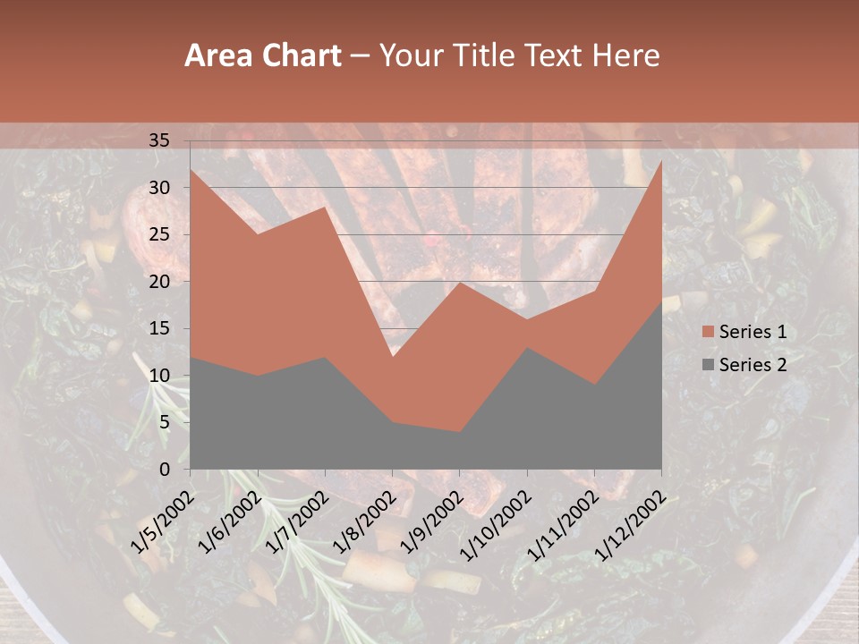 A Pan Filled With Meat And Greens On Top Of A Wooden Table PowerPoint Template
