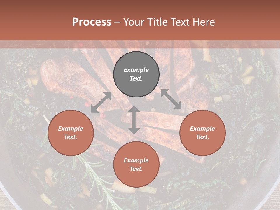 A Pan Filled With Meat And Greens On Top Of A Wooden Table PowerPoint Template