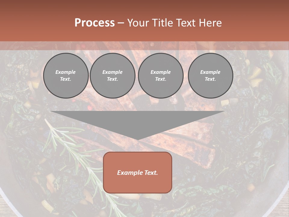 A Pan Filled With Meat And Greens On Top Of A Wooden Table PowerPoint Template