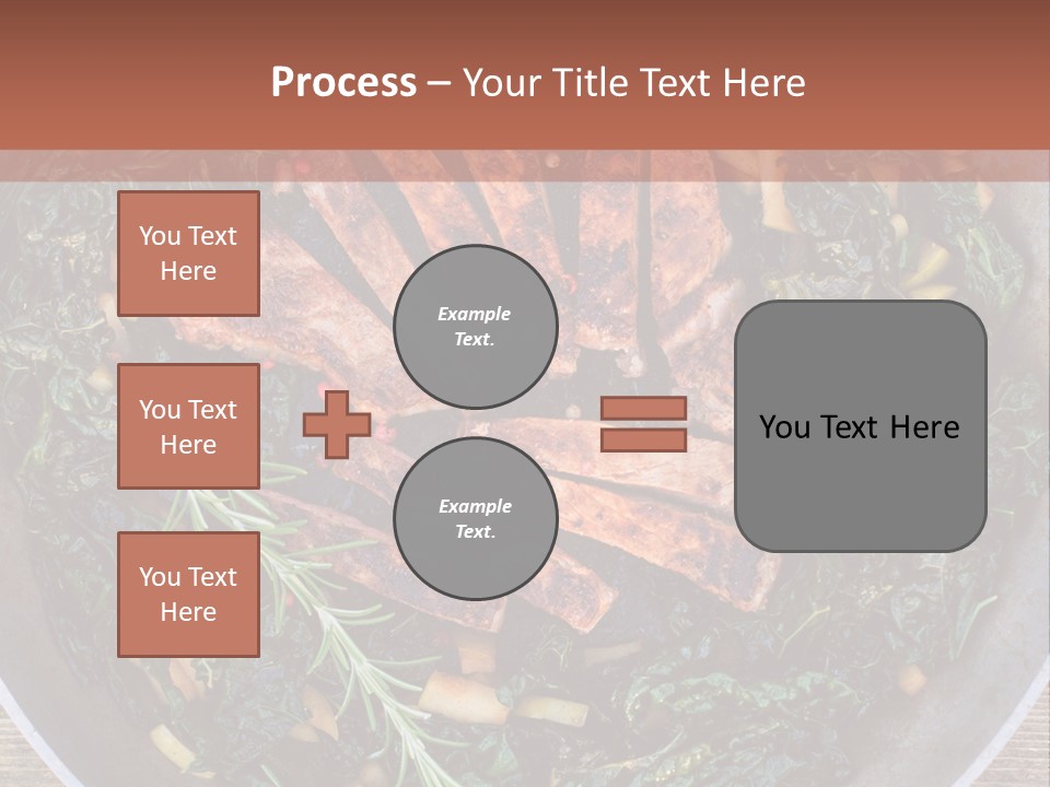 A Pan Filled With Meat And Greens On Top Of A Wooden Table PowerPoint Template