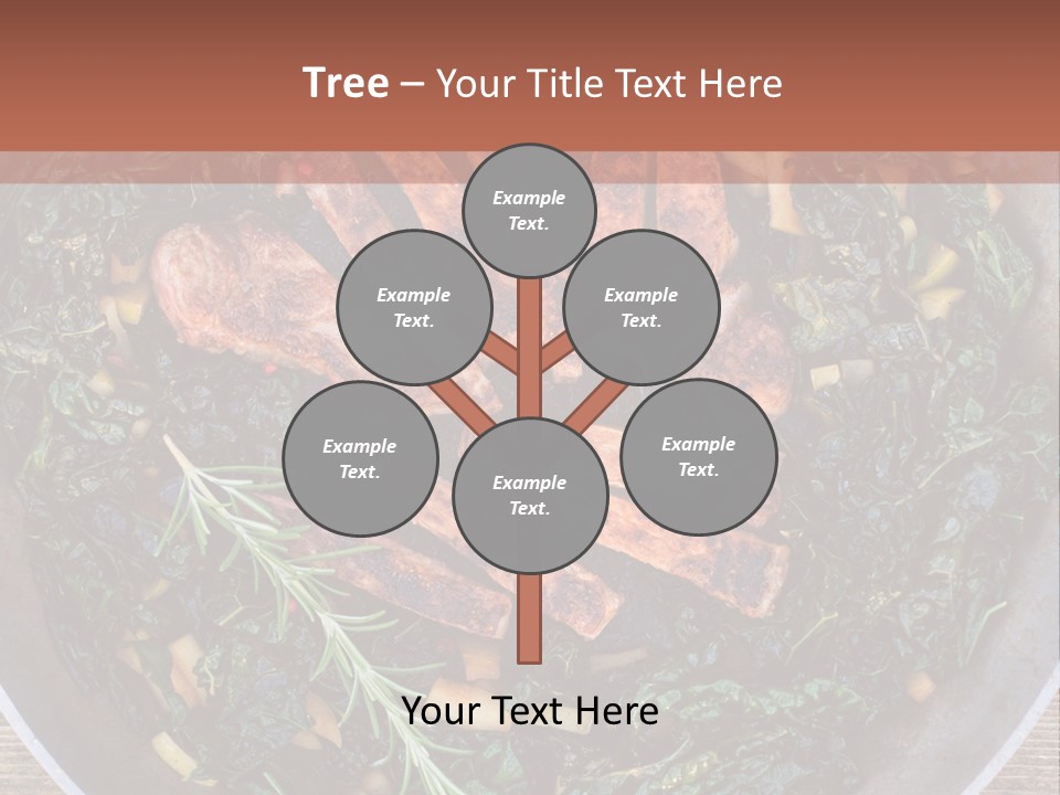 A Pan Filled With Meat And Greens On Top Of A Wooden Table PowerPoint Template