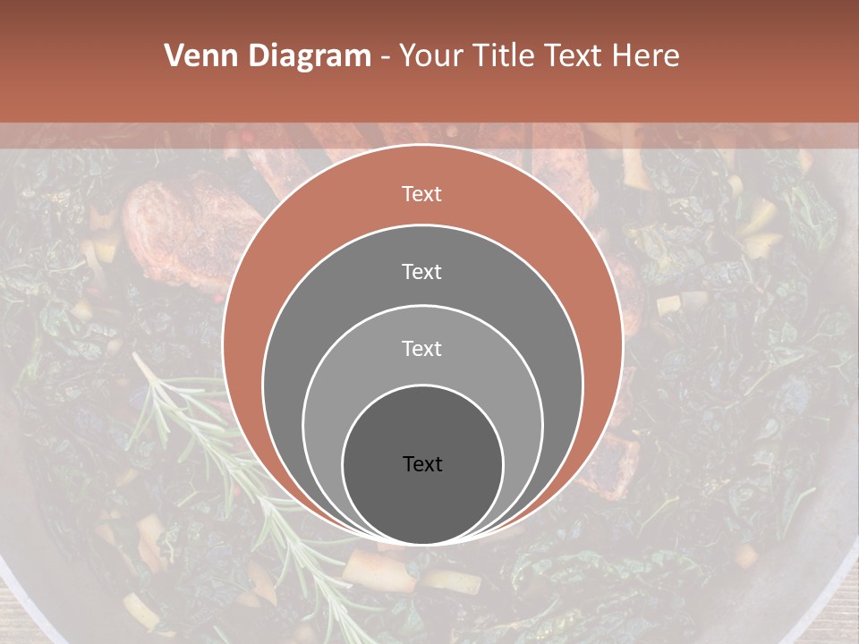 A Pan Filled With Meat And Greens On Top Of A Wooden Table PowerPoint Template
