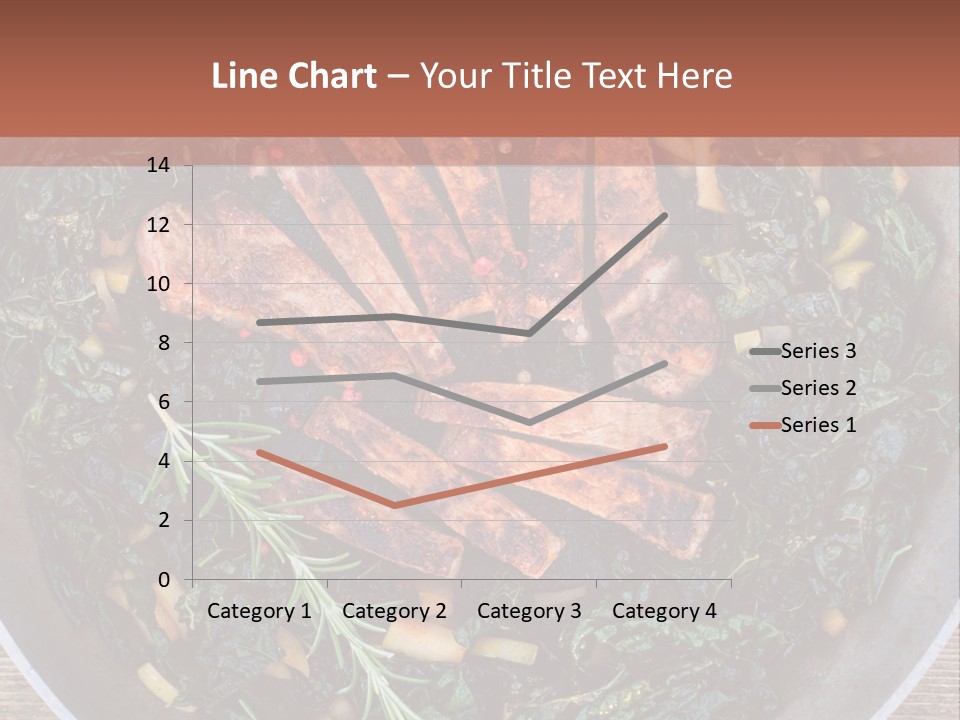 A Pan Filled With Meat And Greens On Top Of A Wooden Table PowerPoint Template