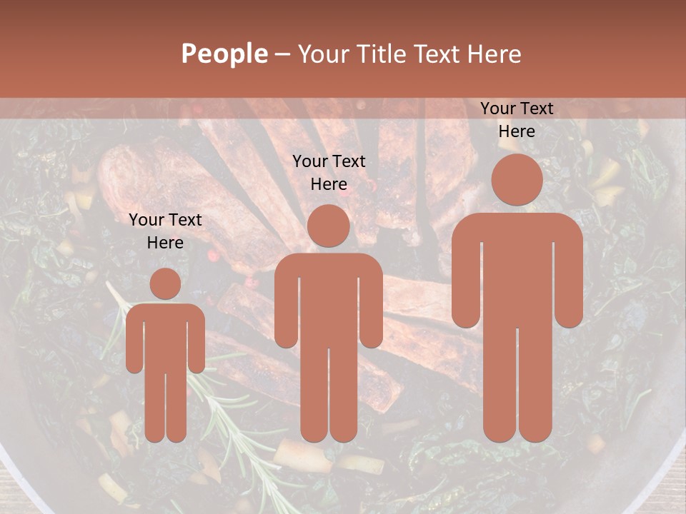 A Pan Filled With Meat And Greens On Top Of A Wooden Table PowerPoint Template