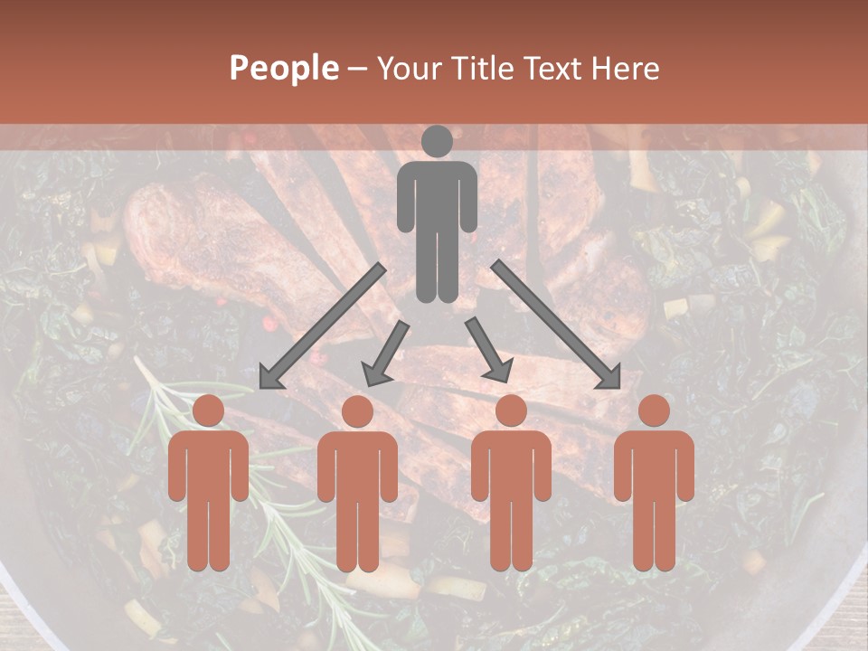 A Pan Filled With Meat And Greens On Top Of A Wooden Table PowerPoint Template