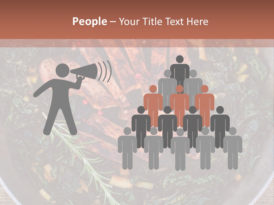 A Pan Filled With Meat And Greens On Top Of A Wooden Table PowerPoint Template