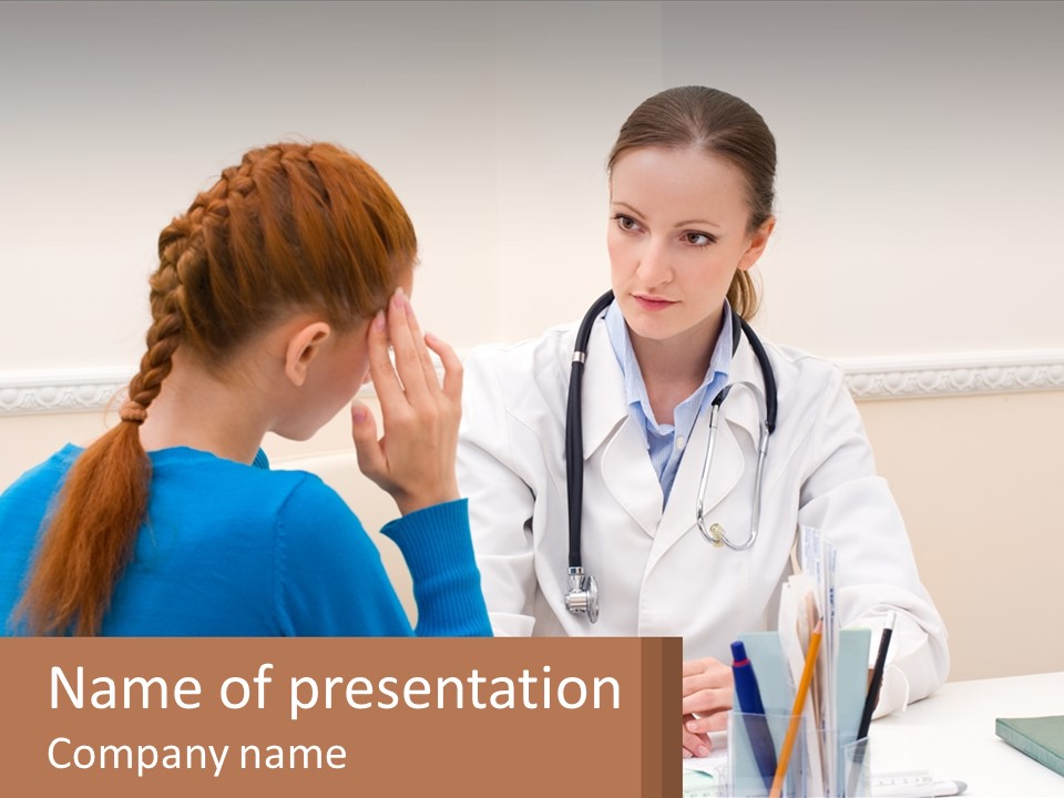 A Doctor Talking To A Patient At A Desk PowerPoint Template