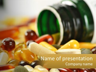 A Bottle Of Pills And Pills On A Table PowerPoint Template