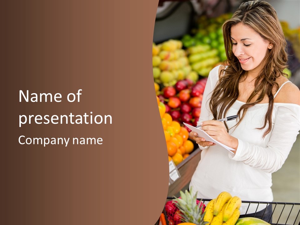 A Woman In A Grocery Store Writing On A Clipboard PowerPoint Template