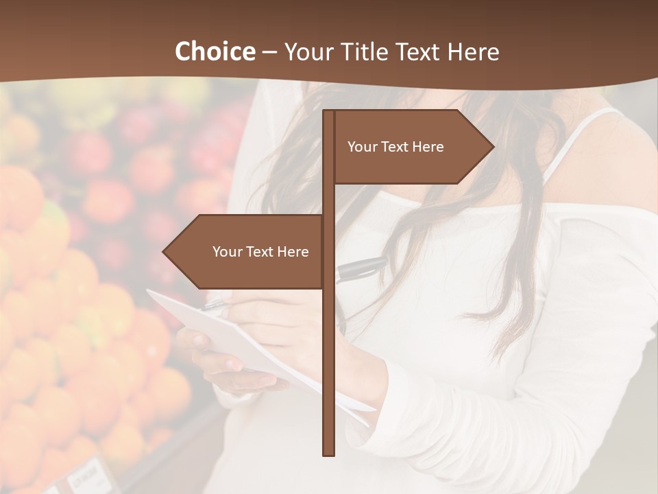 A Woman In A Grocery Store Writing On A Clipboard PowerPoint Template