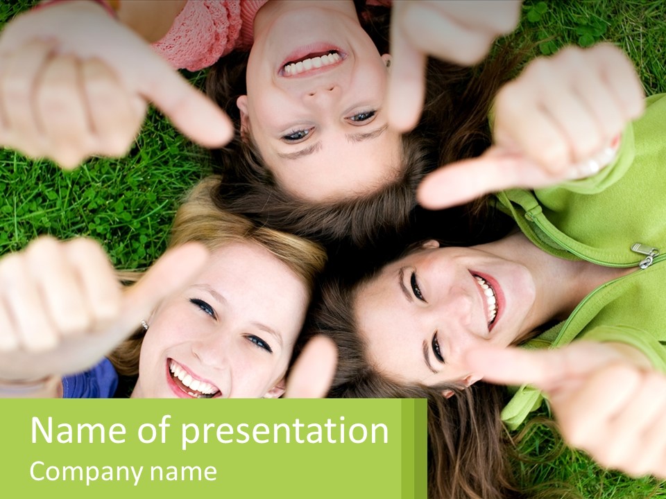 A Group Of Young Women Standing In A Circle With Their Hands In The Air PowerPoint Template
