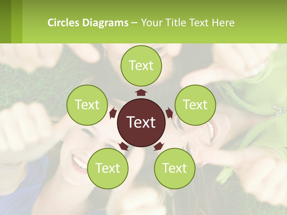 A Group Of Young Women Standing In A Circle With Their Hands In The Air PowerPoint Template