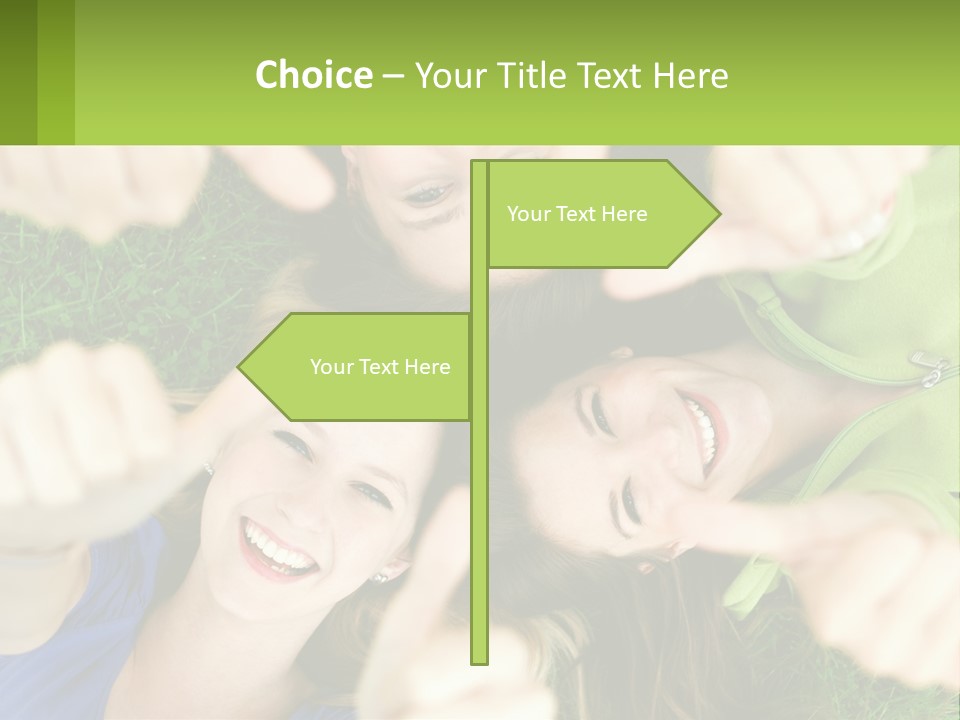 A Group Of Young Women Standing In A Circle With Their Hands In The Air PowerPoint Template