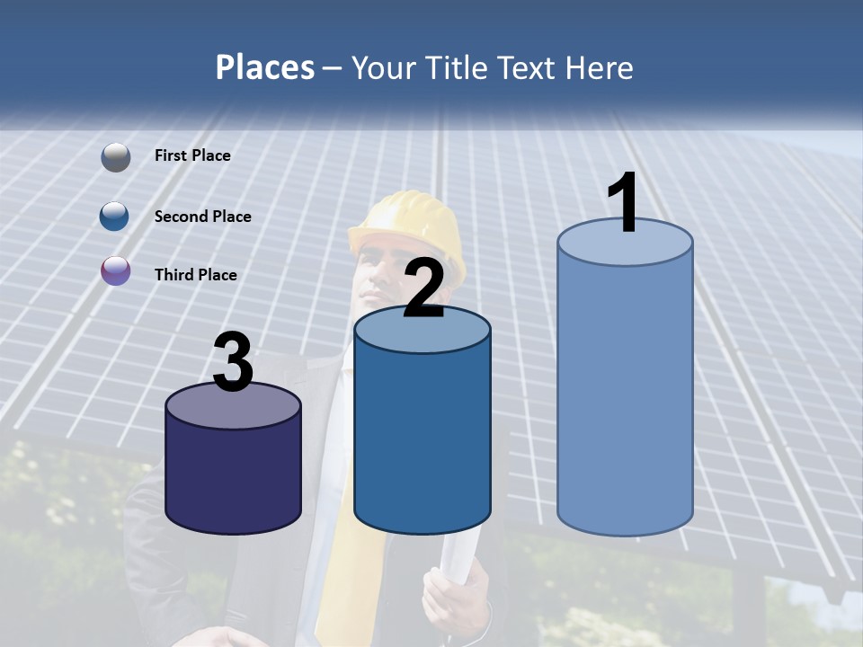 A Man Wearing A Hard Hat Standing In Front Of A Solar Panel PowerPoint Template