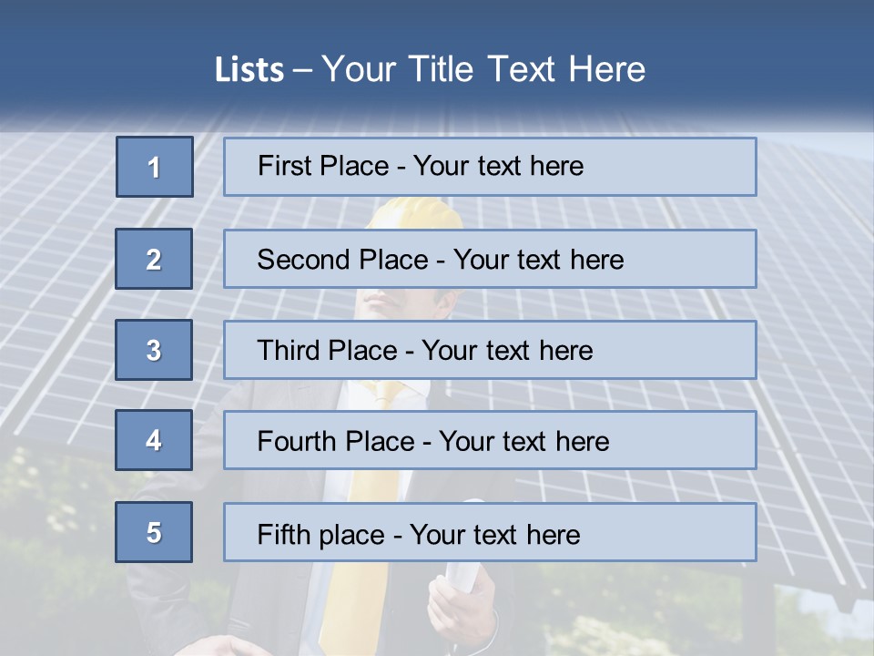 A Man Wearing A Hard Hat Standing In Front Of A Solar Panel PowerPoint Template