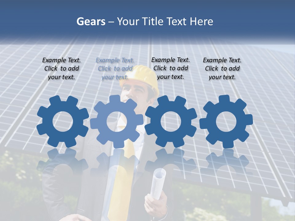 A Man Wearing A Hard Hat Standing In Front Of A Solar Panel PowerPoint Template