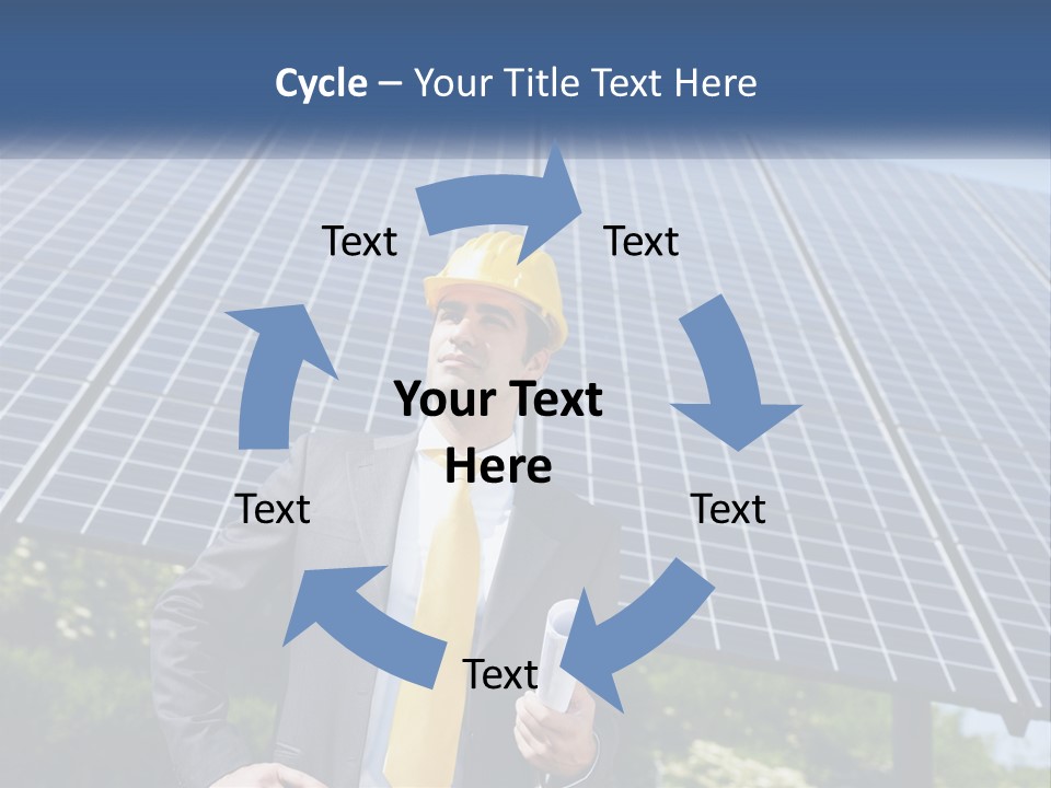 A Man Wearing A Hard Hat Standing In Front Of A Solar Panel PowerPoint Template