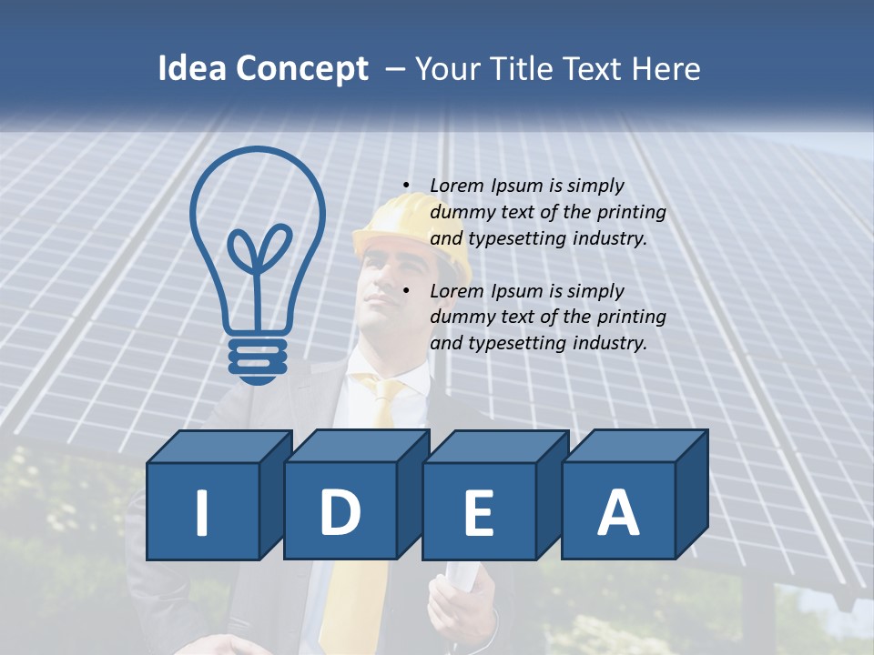 A Man Wearing A Hard Hat Standing In Front Of A Solar Panel PowerPoint Template