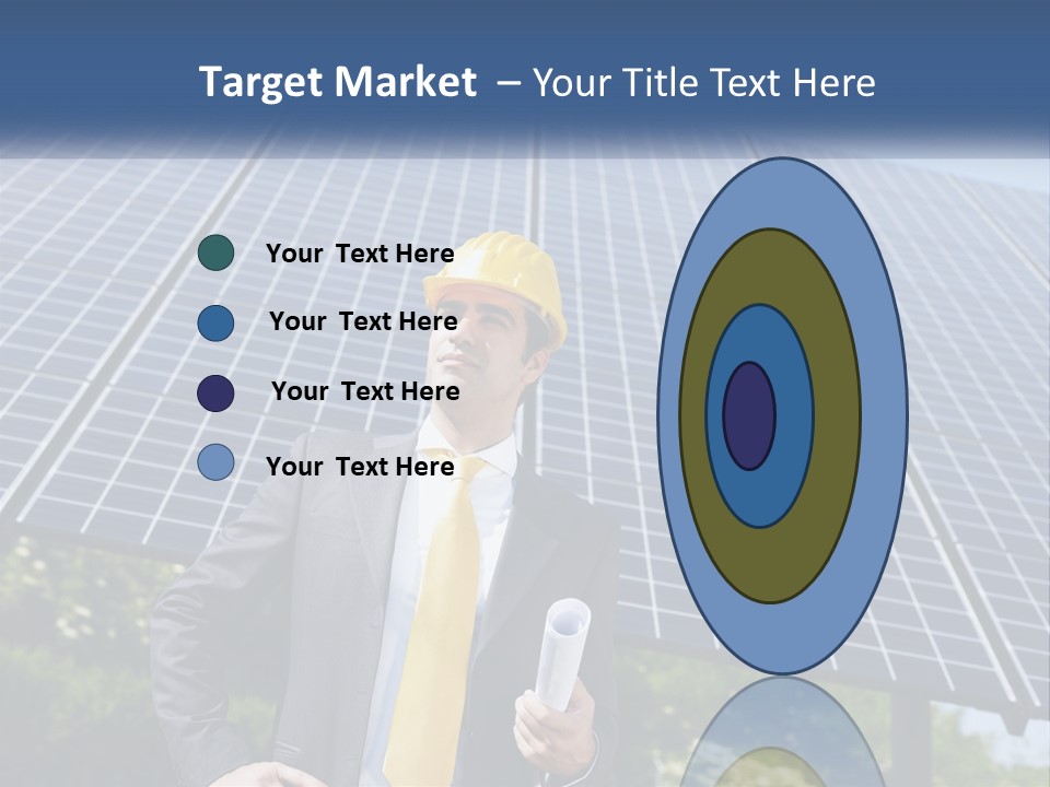 A Man Wearing A Hard Hat Standing In Front Of A Solar Panel PowerPoint Template