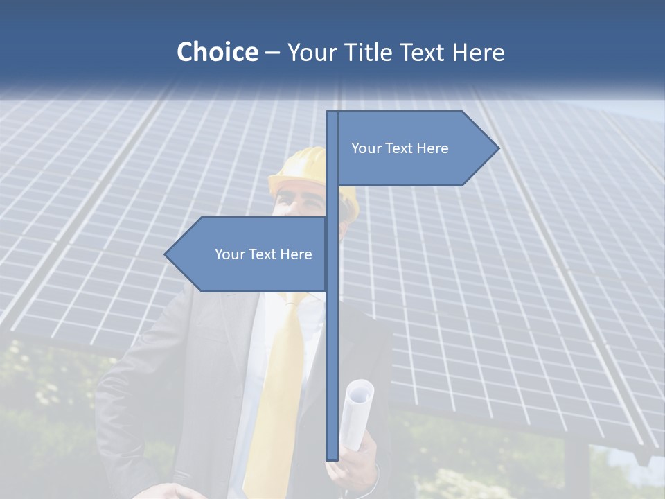 A Man Wearing A Hard Hat Standing In Front Of A Solar Panel PowerPoint Template