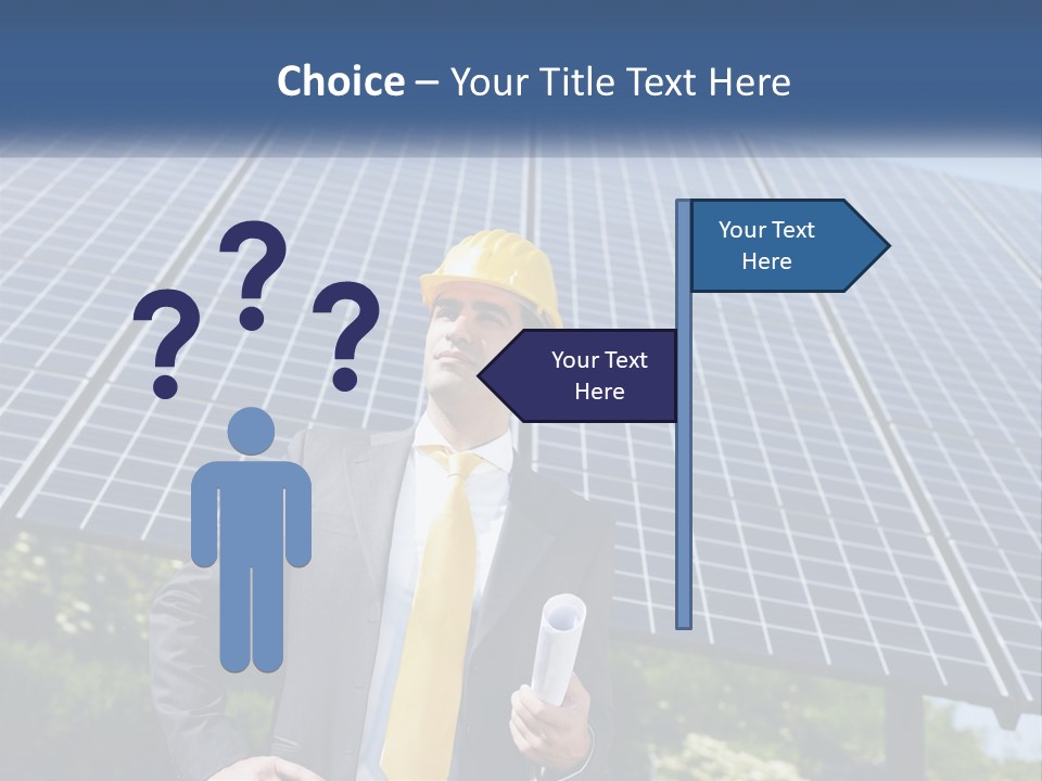 A Man Wearing A Hard Hat Standing In Front Of A Solar Panel PowerPoint Template