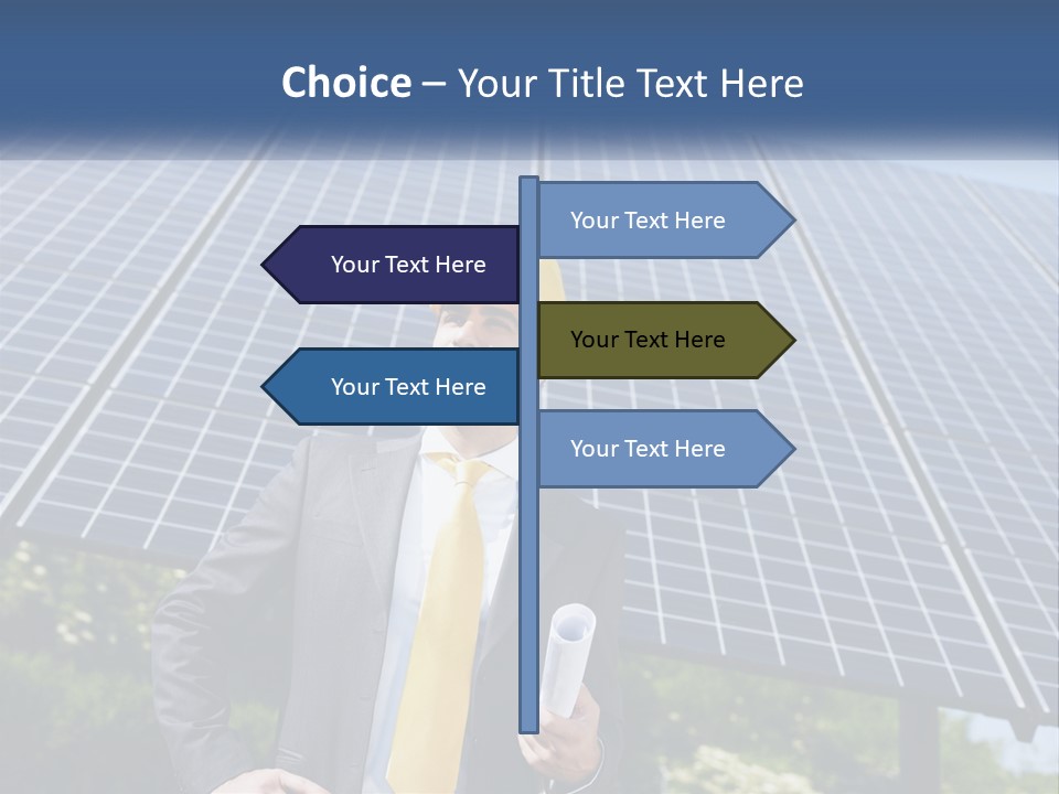 A Man Wearing A Hard Hat Standing In Front Of A Solar Panel PowerPoint Template