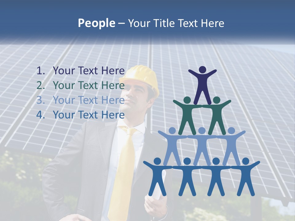 A Man Wearing A Hard Hat Standing In Front Of A Solar Panel PowerPoint Template