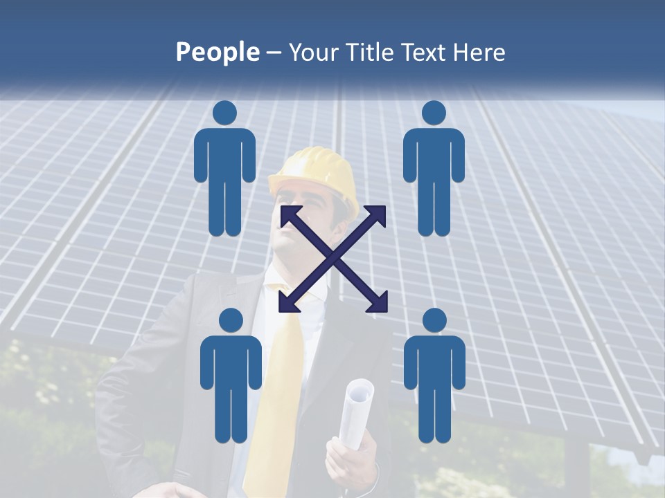 A Man Wearing A Hard Hat Standing In Front Of A Solar Panel PowerPoint Template