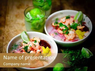 A Couple Of Bowls Of Food On A Table PowerPoint Template