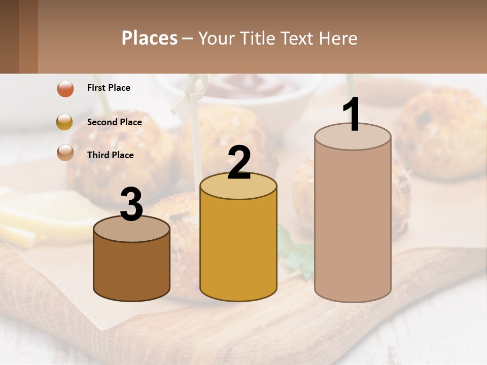 A Wooden Board Topped With Meatballs And Dipping Sauce PowerPoint Template