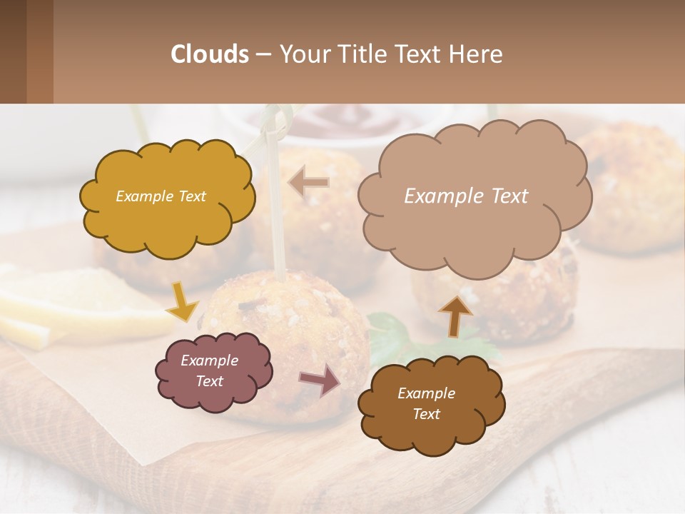 A Wooden Board Topped With Meatballs And Dipping Sauce PowerPoint Template