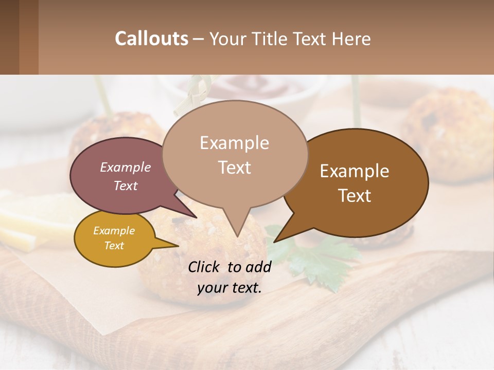 A Wooden Board Topped With Meatballs And Dipping Sauce PowerPoint Template