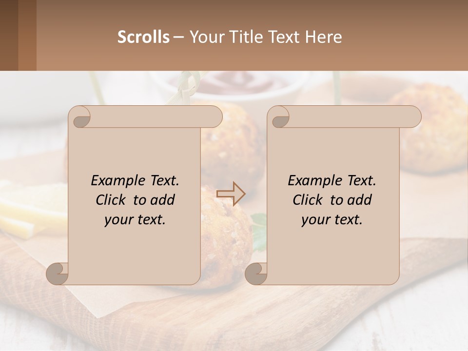 A Wooden Board Topped With Meatballs And Dipping Sauce PowerPoint Template