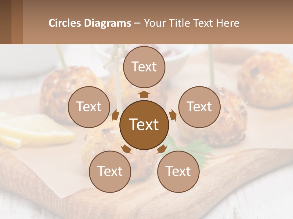 A Wooden Board Topped With Meatballs And Dipping Sauce PowerPoint Template