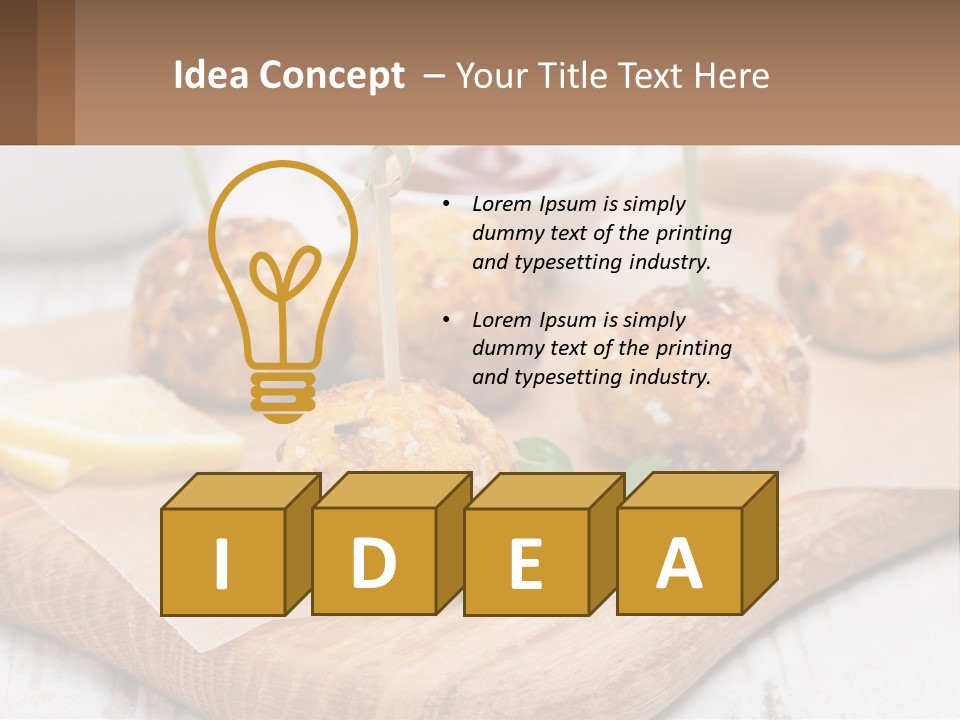 A Wooden Board Topped With Meatballs And Dipping Sauce PowerPoint Template