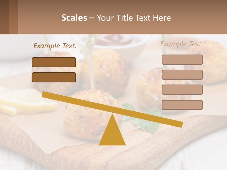 A Wooden Board Topped With Meatballs And Dipping Sauce PowerPoint Template