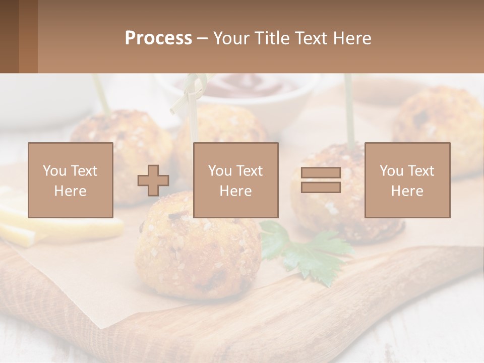 A Wooden Board Topped With Meatballs And Dipping Sauce PowerPoint Template