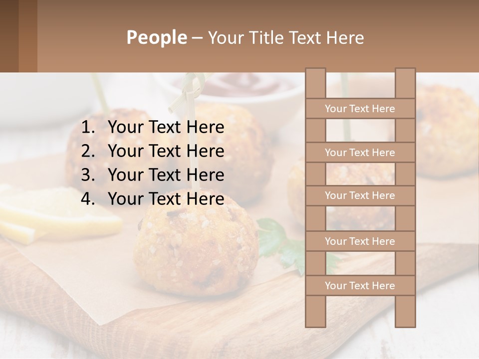 A Wooden Board Topped With Meatballs And Dipping Sauce PowerPoint Template