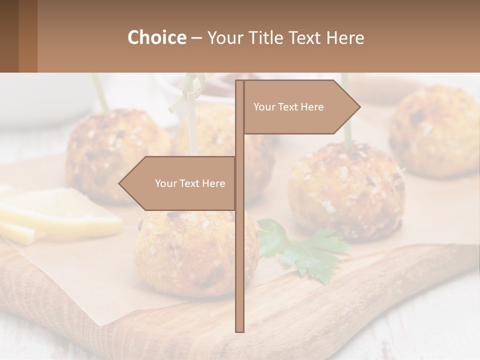 A Wooden Board Topped With Meatballs And Dipping Sauce PowerPoint Template