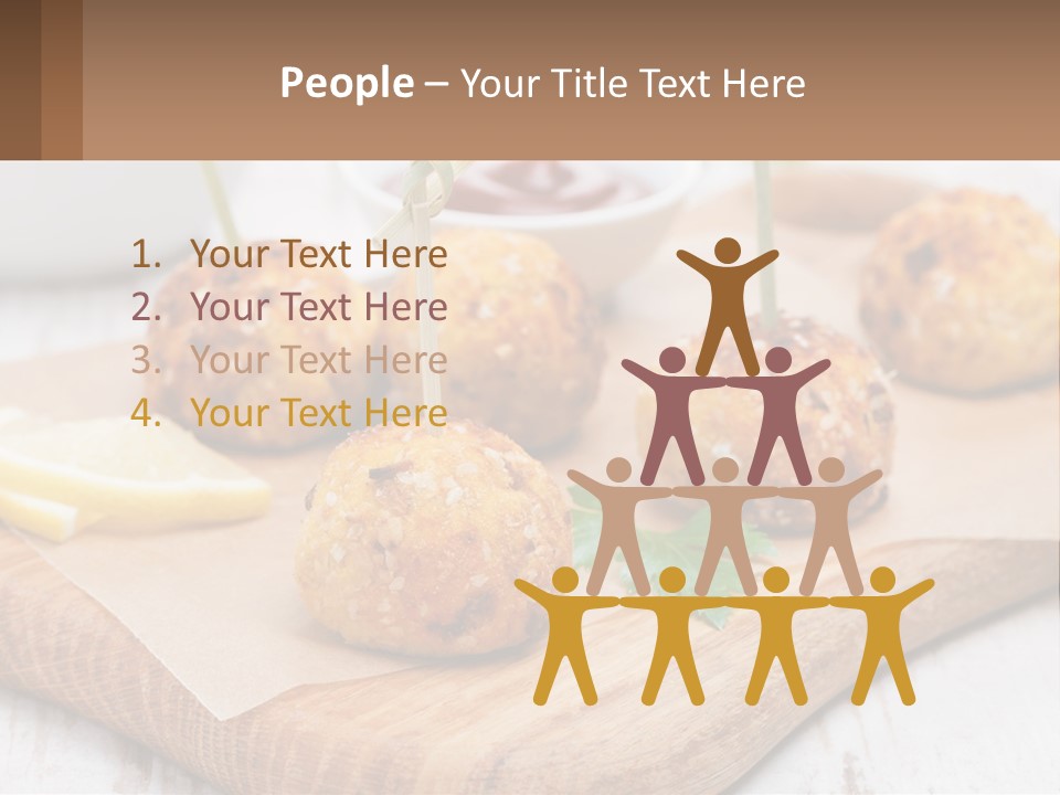 A Wooden Board Topped With Meatballs And Dipping Sauce PowerPoint Template