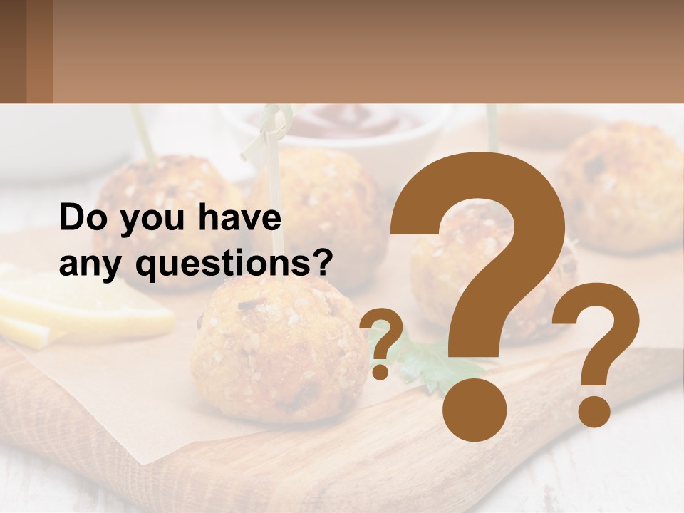 A Wooden Board Topped With Meatballs And Dipping Sauce PowerPoint Template