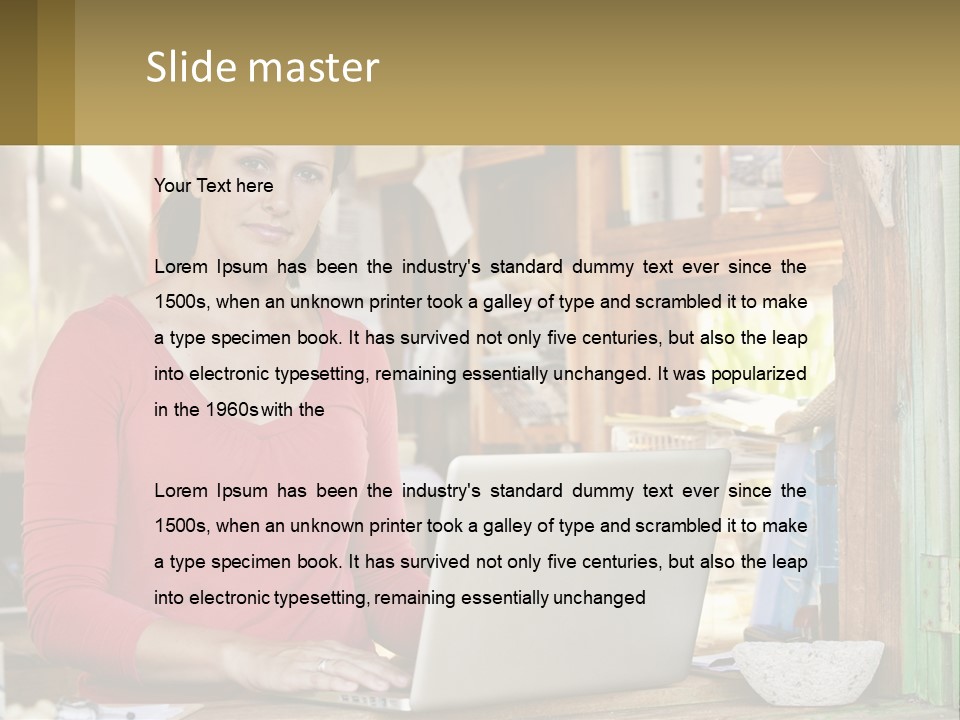 A Woman Sitting In Front Of A Laptop Computer PowerPoint Template