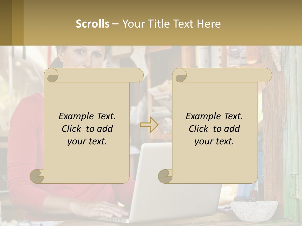 A Woman Sitting In Front Of A Laptop Computer PowerPoint Template