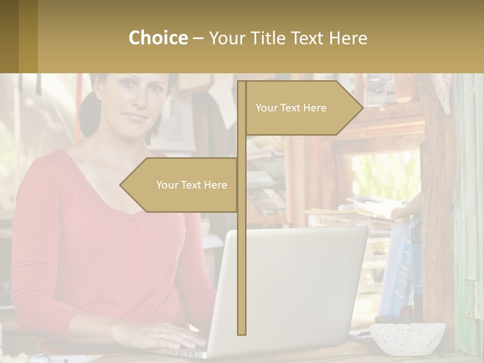 A Woman Sitting In Front Of A Laptop Computer PowerPoint Template