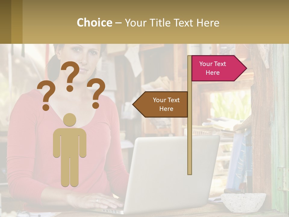 A Woman Sitting In Front Of A Laptop Computer PowerPoint Template