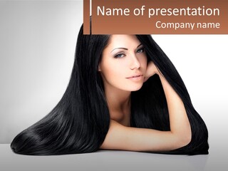 A Woman With Long Black Hair Is Posing For A Picture PowerPoint Template