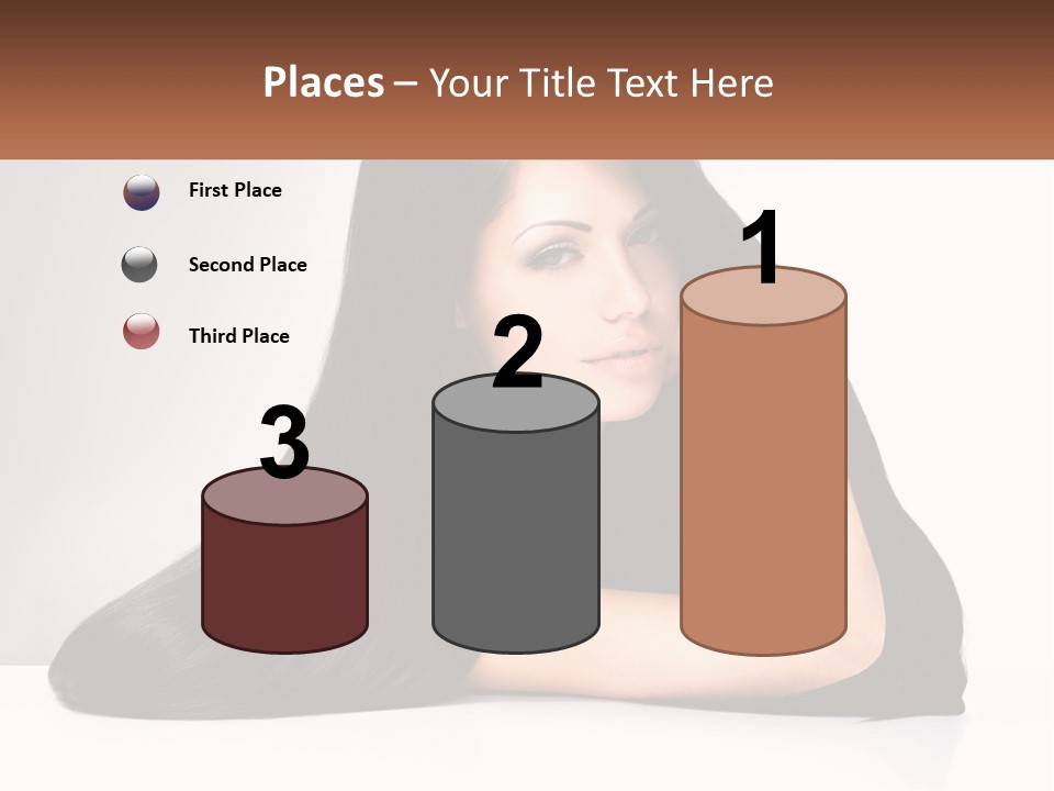 A Woman With Long Black Hair Is Posing For A Picture PowerPoint Template