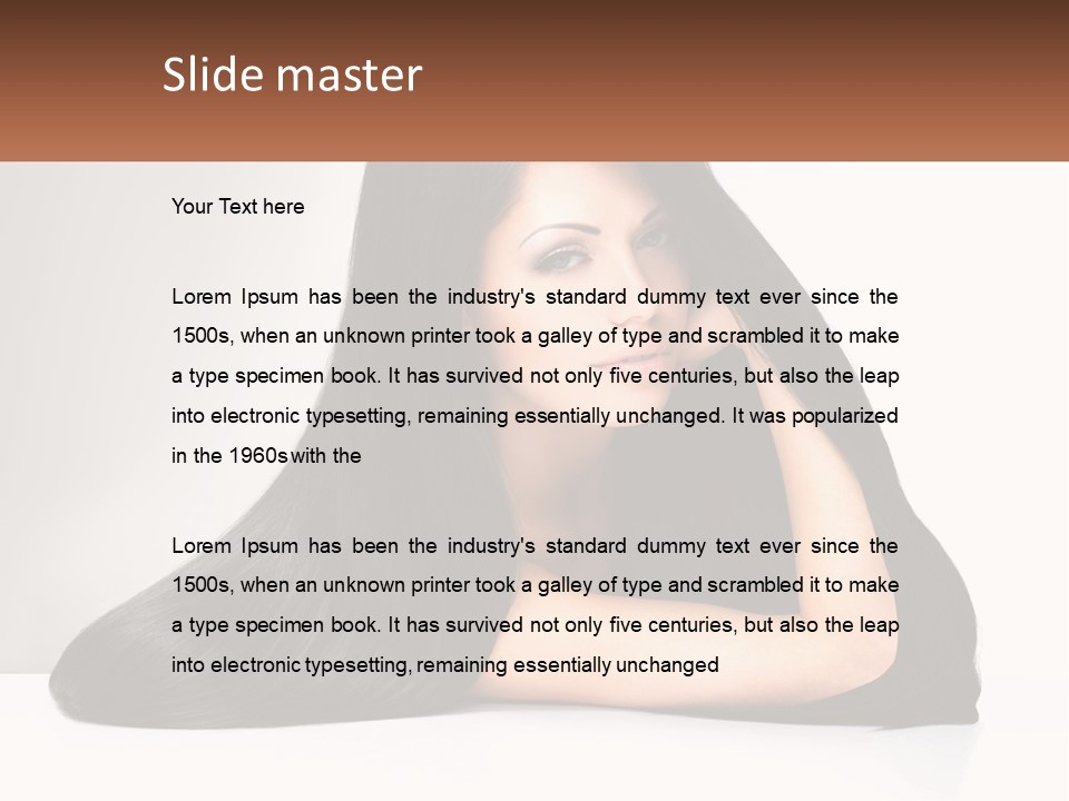 A Woman With Long Black Hair Is Posing For A Picture PowerPoint Template